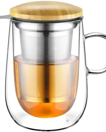 Glastal 430 ml podwójna ścianka szklana filiżanka z sitkiem ze stali n