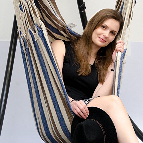 AMANKA XXL wiszące siedzisko 185x130 hamak do siedzenia w niebieskie i brązowe paski - obrazek 7