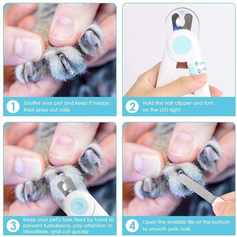 RCPLAGA Obcinacz do paznokci z oświetleniem LED dla psów, kotów, 2 w 1, nożyce do pazurów i szlifierka do paznokci z pilnikiem do paznokci i odporna na pryskania, urządzenie ochronne dla średnich zwierząt domowych - obrazek 4