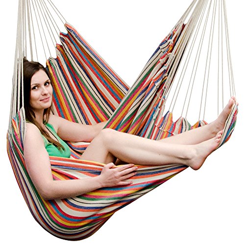 AMANKA XXL wiszące siedzisko 185x130cm hamak do siedzenia w paski wielokolorowe - obrazek 6