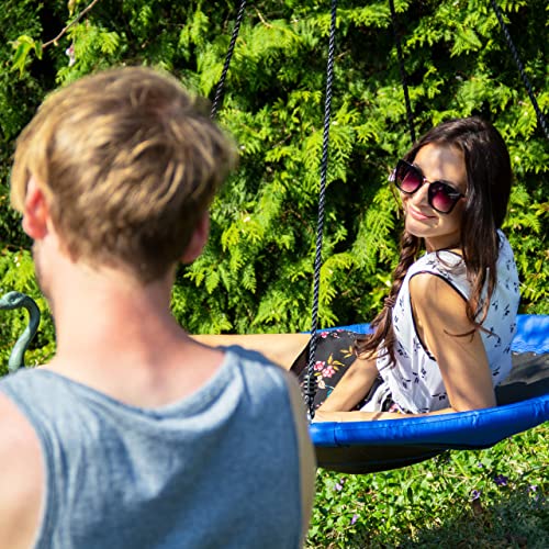 Relaxdays 10020820_652 huśtawka typu gniazdo, okrągła, zamknięte siedzisko, do 100 kg, na zewnątrz, wymiary: 145 x 100 x 100 cm, ciemnoniebieska - obrazek 3