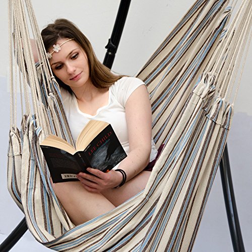 AMANKA XXL wiszące siedzisko 185x130cm hamak do siedzenia w paski śródziemnomorskie - obrazek 5