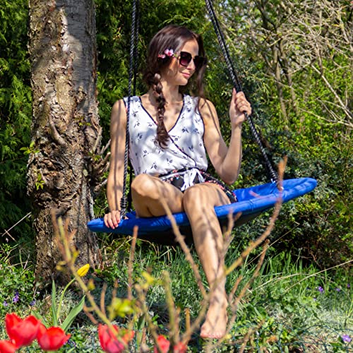 Relaxdays 10020820_652 huśtawka typu gniazdo, okrągła, zamknięte siedzisko, do 100 kg, na zewnątrz, wymiary: 145 x 100 x 100 cm, ciemnoniebieska - obrazek 6