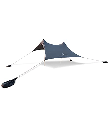 Namiot transkadowy premium z lycry – żagiel przeciwsłoneczny Pop-Up na plażę i do aktywności na świeżym powietrzu – ochrona przed słońcem, muszla plażowa z aluminiowymi drążkami i kotwami piaskowymi, kolor szary (210 x 210 cm)