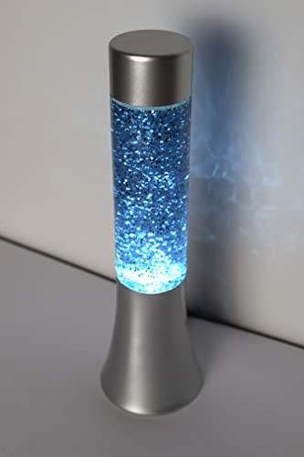 Fisura - Lampa z lawą w kolorze niebieskim. Lampa lawowa 30 cm ze srebrną podstawą, niebieskim płynem i brokatem. Lampa z efektem relaksacyjnym. 9x9x30 cm - obrazek 5