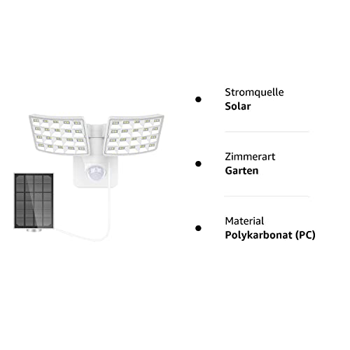 BOSWEE solarna lampa bezpieczeństwa na zewnątrz, 1600 lm solarna lampa LED z 2 regulowanymi głowicami, 5500 K, IP65 wodoodporne światło przeciwpowodziowe na podwórko, ścieżkę i patio (biała) - obrazek 2
