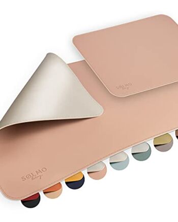 sølmo I Designerska podkładka na biurko [60 x 35 cm] w zestawie podkładka pod mysz I zmywalna skóra PU I mata na biurko duża, nakładka na biurko z zabezpieczeniem krawędzi (Puder/Silver)