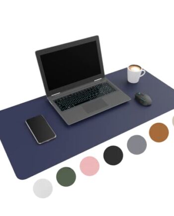 WURK [90 x 43 cm] Wysokiej jakości podkładka na biurko ze skóry poliuretanowej (PU), wraz z klipsem na kabel, podkładka pod mysz, duża podkładka do pisania, podkładka pod mysz XXL, antypoślizgowa mata na biurko (niebieska)