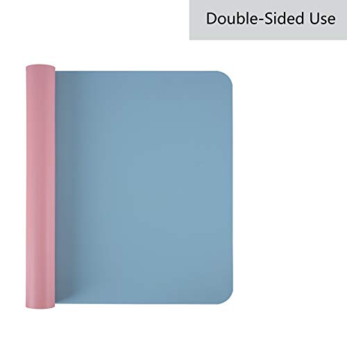 Weelth Podkładka na biurko, wielofunkcyjna podkładka pod mysz biurową, skóra poliuretanowa, dwustronna podkładka na biurko, do biura lub domu (błękitna/różowa, 89,9 x 43,2 cm) - obrazek 7