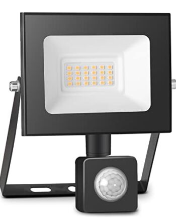bapro Reflektor LED z czujnikiem ruchu, zewnętrzny 30 W, 3000 lm, wodoszczelny IP65, ciepłe światło 3000 K, reflektor LED na podwórze, garażu, na boisku sportowym [klasa energetyczna A++]