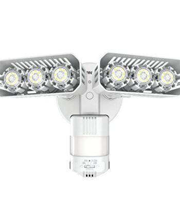 SANSI Światła bezpieczeństwa 27 W, czujnik ruchu zewnętrznego, odpowiednik 200 W, wodoodporność IP65, regulowany reflektor LED z czujnikiem PIR, 2700 lm, 5000 K, zewnętrzne światła z czujnikiem zasilane siecią, kąt wykrywania 180°