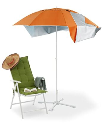 Relaxdays Parasol przeciwsłoneczny, muszla plażowa, z ostrzem do wbijania w ziemię, torba, ochrona UV 50, wys. x śr.: 210 x 175 cm, parasol plażowy 2 w 1, pomarańczowy