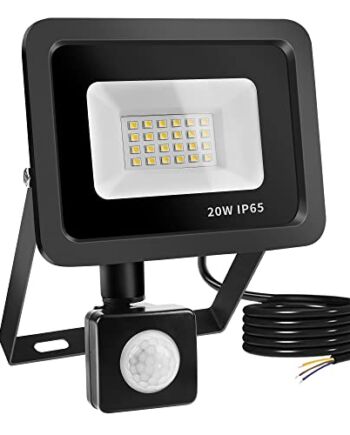 Reflektor LED 20W z czujnikiem ruchu, 24 diody LED Zewnętrzny reflektor LED z czujnikiem ruchu IP65 Wodoodporny, Reflektor LED 6500K Oświetlenie zewnętrzne do ogrodu, patio, garażu, podjazdu…