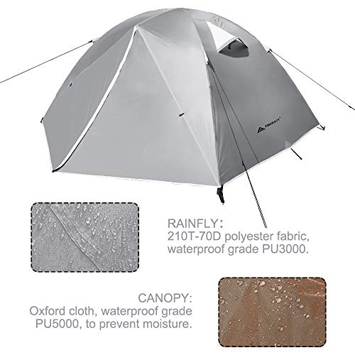 Forceatt Namiot kempingowy dla 4 osób, wodoodporny i wiatroszczelny. Lekki namiot do wędrówek z plecakiem, łatwy montaż, nadaje się do aktywności na świeżym powietrzu i wędrówek, podróży - obrazek 7