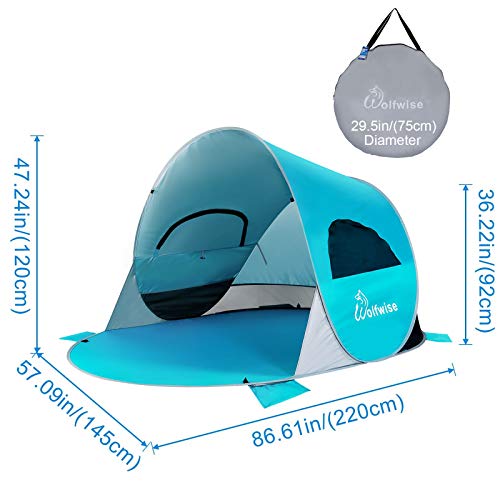 Wolfwise Pop Up 3-4 Personen Strandmuschel, UPF 50+ UV Schutz Familien - obrazek 4