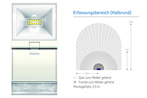 Theben theLeda S10 W WH LED-Strahler mit Bewegungsmelder, PIR, 2-200 lx, 840 lm, weiß (1020931) - obrazek 3