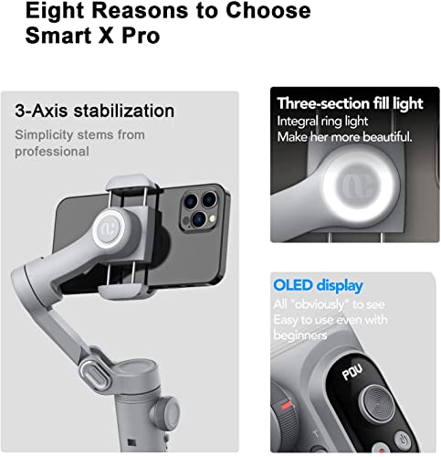 Stabilizator do smartfona kompatybilny z iPhone 13 12 PRO MAX XR, wyświetlacz HD z systemem Android Focus i Zoom Control Vlog Youtuber Live Video Record z przedłużaczem i statywem Aochuan Smart X Pro - obrazek 6