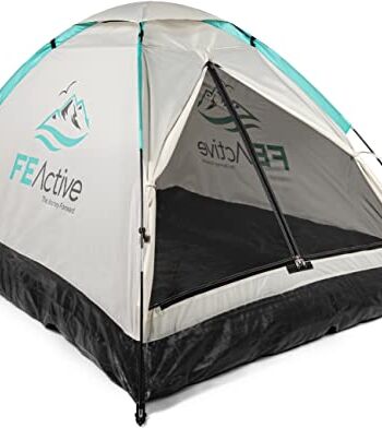 FE Active Dwuosobowy namiot kempingowy - 2022 ulepszony design letni namiot typu pop-up dla 1 do 2 osób, lekki, kompaktowy, ekranowany wejście, szybki montaż. Na zewnątrz, z plecakiem | Zaprojektowany w Kalifornii, USA