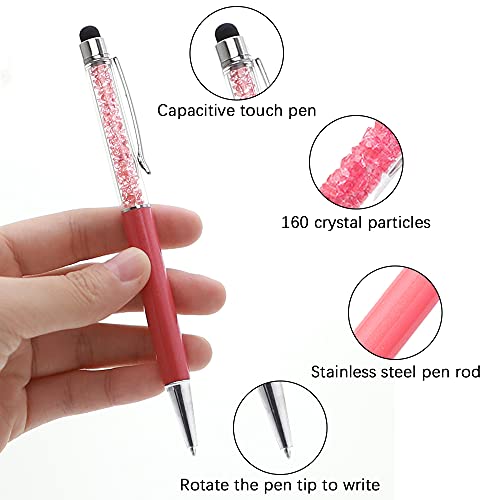 20 szt. kryształowy pojemnościowy ekran dotykowy, PUDSIRN kryształ górski 2 w 1 chowany długopis kulkowy z 10 szt. zamiennymi wkładami do iPhone'a, iPada, notatek i przyborów szkolnych (czarny tusz) - obrazek 6