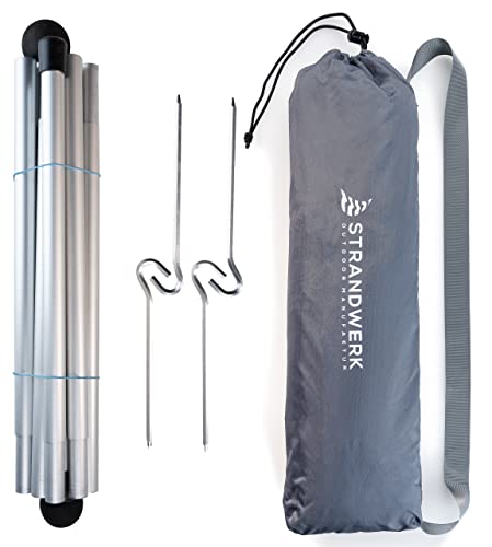 Namiot transkadowy premium z lycry – żagiel przeciwsłoneczny Pop-Up na plażę i do aktywności na świeżym powietrzu – ochrona przed słońcem, muszla plażowa z aluminiowymi drążkami i kotwami piaskowymi, kolor szary (210 x 210 cm) - obrazek 2