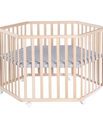 roba Kojec 6-kątny "Cosiplay" z drewna bukowego, w zestawie wkładka ochronna "roba Style szary" i rolki