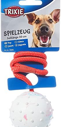 Trixie 3305 Piłka na Lince dla Psa, ø 6 cm/30 cm, Biały/Czerwony