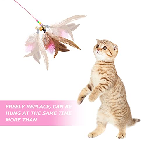 MIVAIUN Zabawka dla kota z piórami, zabawka dla kota, zabawki z piórami dla kotów, interaktywna łapacz kotów i różdżka do ćwiczeń dla kotów i kociąt, interaktywna różdżka dla kota z dzwonkami i piórami (2 sztuki) - obrazek 5