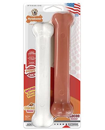 Nylabone 982904 Dura Power Chew, w kształcie kości, dwupak o smaku boczku i kurczaka, dla dużych psów (do 23 kg), L