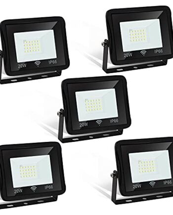 Lospitch Reflektor LED 5er 20W z czujnikiem ruchu, 1700LM super jasny, wodoodporny IP66 3000K ciepłe białe światło zewnętrzne na boisko sportowe boisko do piłki nożnej [klasa energetyczna A++]