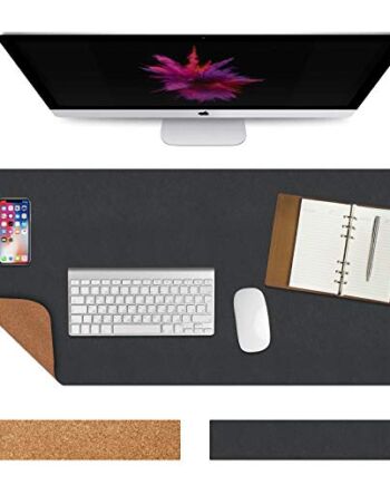 Vicloon Dwustronna podkładka na biurko, 90 x 43 cm, podkładka na stół pod laptopa, z ekologicznym korkiem i powłoką antypoślizgową, mata na biurko z poliuretanu, do biura i domu – czarna