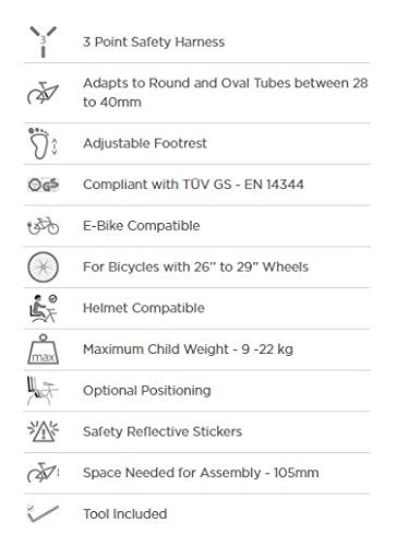 P4B | Fotelik rowerowy dla dzieci – 9 do 22 kg | mocowanie z tyłu na ramie | fotelik rowerowy dla dzieci w wieku 9 miesięcy – 5 lat | do rowerów o średnicy rury 26-29 cali i 28-40 mm - obrazek 6