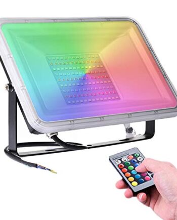 100W Reflektor LED RGB 8000lm Ściemnialne światło krajobrazowe z pilotem, 16 kolorów i 4 tryby Dekoracyjne oświetlenie zewnętrzne Wodoodporny IP66 Lampa bezpieczeństwa, z funkcją pamięci