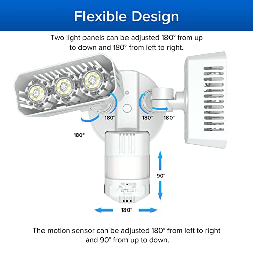 SANSI Światła bezpieczeństwa 27 W, czujnik ruchu zewnętrznego, odpowiednik 200 W, wodoodporność IP65, regulowany reflektor LED z czujnikiem PIR, 2700 lm, 5000 K, zewnętrzne światła z czujnikiem zasilane siecią, kąt wykrywania 180° - obrazek 9