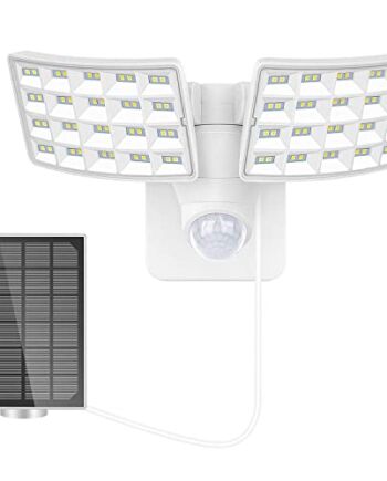 BOSWEE solarna lampa bezpieczeństwa na zewnątrz, 1600 lm solarna lampa LED z 2 regulowanymi głowicami, 5500 K, IP65 wodoodporne światło przeciwpowodziowe na podwórko, ścieżkę i patio (biała)