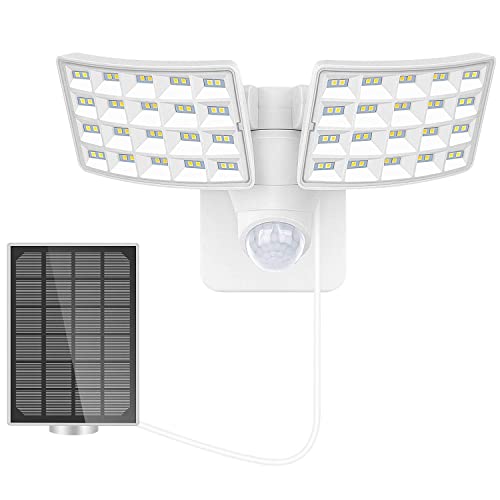 BOSWEE solarna lampa bezpieczeństwa na zewnątrz, 1600 lm solarna lampa LED z 2 regulowanymi głowicami, 5500 K, IP65 wodoodporne światło przeciwpowodziowe na podwórko, ścieżkę i patio (biała)