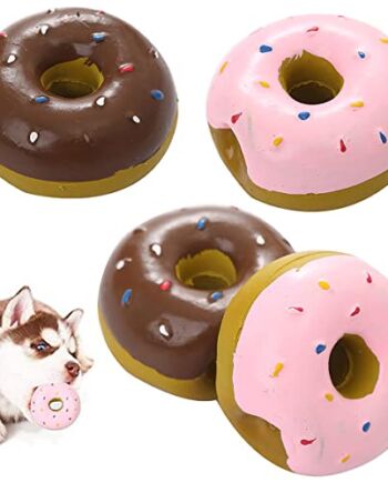 Forreen Zabawka dla psów, niezniszczalna, 4 sztuki, piszcząca zabawka dla psa w kształcie donuta, lateksowa zabawka dla szczeniaków, śliczna zabawka dla małych i średnich psów