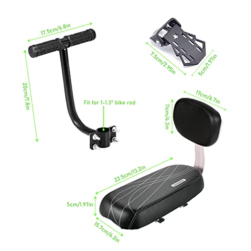 Fotelik rowerowy dla dzieci, poduszka na tylne siedzenie rowerowe, uchwyt na tylne siedzenie, zestaw podnóżków ze skóry PU i antypoślizgowym uchwytem, bagażnik rowerowy na rower górski, czarne aluminium, nośność 30 kg - obrazek 7