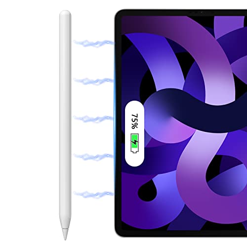 MoKo Wireless Charging Stylus Pen für iPad, Apple Pencil Kompatibel mit iPad Pro 12,9" 3/4/5, iPad Pro 11" 1/2/3, iPad Air 5/4, Mini 6 Gen, Wireless Magnetic iPad Pencil Tilt & Palm Rejection - Weiß