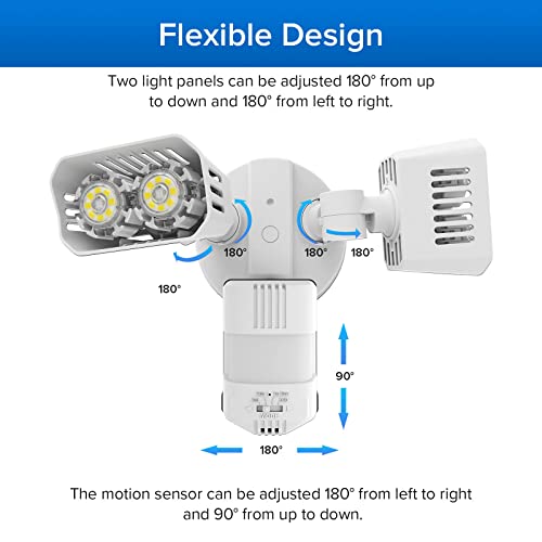 SANSI Reflektor LED 18 W z czujnikiem ruchu na zewnątrz, 1800 lm, światło bezpieczeństwa LED z czujnikiem ruchu, 5000 K, białe światło dzienne, super jasne, IP65, wodoszczelny, regulowany reflektor, biały - obrazek 8