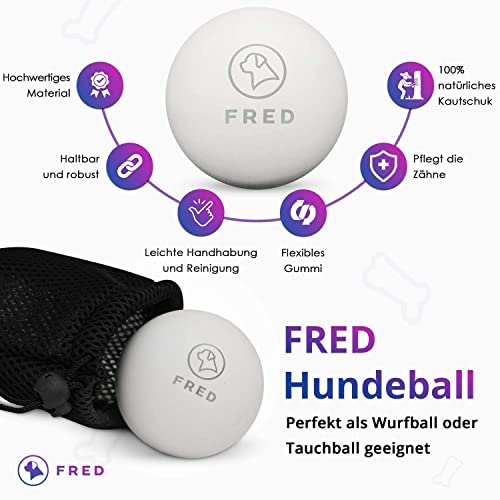 FRED Piłka dla psa premium z naturalnego kauczuku – bardzo wytrzymała piłka do zabawy dla psów – biała – prawie niezniszczalna – Ø 6,5 cm wraz z praktyczną torbą do przechowywania… - obrazek 6