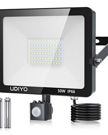 Reflektor LED 50 W z czujnikiem ruchu, 5000 lm, reflektor LED z czujnikiem ruchu, super jasny 6500 K, IP66, wodoszczelny, zewnętrzny reflektor z kablem zasilającym 1,5 m