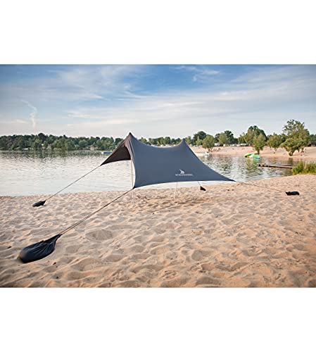 Namiot transkadowy premium z lycry – żagiel przeciwsłoneczny Pop-Up na plażę i do aktywności na świeżym powietrzu – ochrona przed słońcem, muszla plażowa z aluminiowymi drążkami i kotwami piaskowymi, kolor szary (210 x 210 cm) - obrazek 6