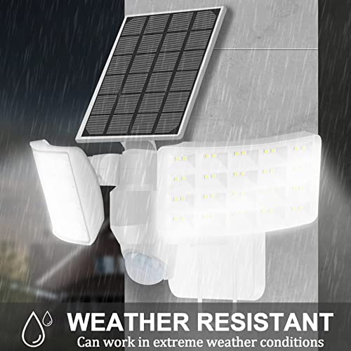 BOSWEE solarna lampa bezpieczeństwa na zewnątrz, 1600 lm solarna lampa LED z 2 regulowanymi głowicami, 5500 K, IP65 wodoodporne światło przeciwpowodziowe na podwórko, ścieżkę i patio (biała) - obrazek 6