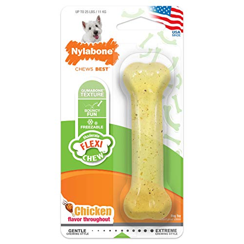 Nylabone, Umiarkowana kość do żucia dla psów, elastyczna kość do żucia, smak kurczaka, mała, odpowiednia dla psów do 11 kg