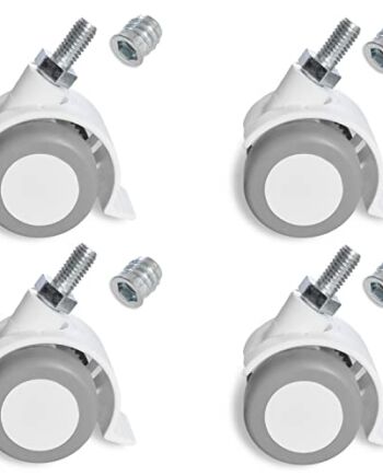 Samann 4-częściowy zestaw kółek meblowych, białe, gumowe kółka skrętne, kółko jezdne, rolka do twardych podłóg, krzesło obrotowe ze śrubą gwintowaną M8 i tuleją gwintowaną M8 x 15 mm