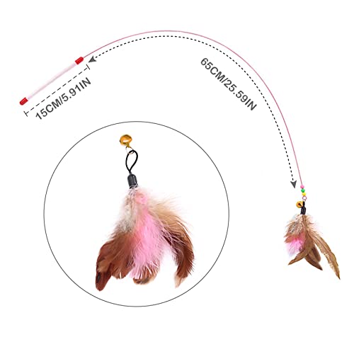MIVAIUN Zabawka dla kota z piórami, zabawka dla kota, zabawki z piórami dla kotów, interaktywna łapacz kotów i różdżka do ćwiczeń dla kotów i kociąt, interaktywna różdżka dla kota z dzwonkami i piórami (2 sztuki) - obrazek 7