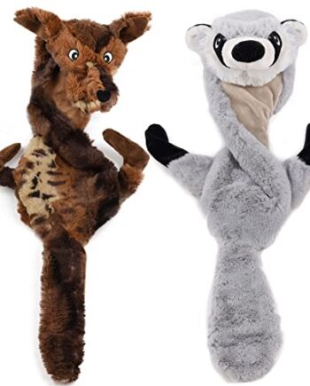 onebarleycorn Piszczące zabawki dla psów, bez wypchania, niezniszczalne, miękkie, pluszowe zabawki dla psów, dla małych, średnich i dużych psów (2 sztuki, wilk szop)