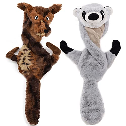 onebarleycorn Piszczące zabawki dla psów, bez wypchania, niezniszczalne, miękkie, pluszowe zabawki dla psów, dla małych, średnich i dużych psów (2 sztuki, wilk szop)