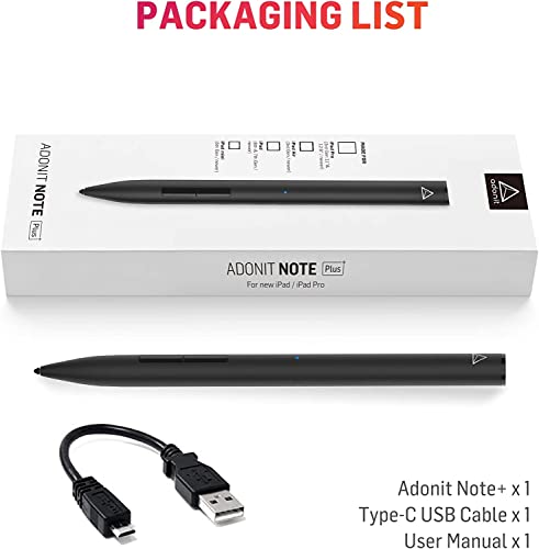 Adonit Note+ Stylus czuły na nacisk rysik (czarny) kompatybilny z Apple iPad 9,7'' / 10,2'' / iPad Air (2019) / iPad mini 5 / iPad Pro 11'' i 12,9'' (czarny) - ADNSB - obrazek 2