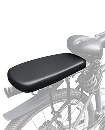 QWORK Podkładka pod siodełko rowerowe, mocowana śrubami zagęszczona poduszka tylnego siedzenia roweru, odpowiednia dla dorosłych i dzieci, 36x16.8x5 cm